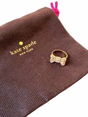 Kate Spade Rhinestone Bow Ring In Gold Tone Size 5.75